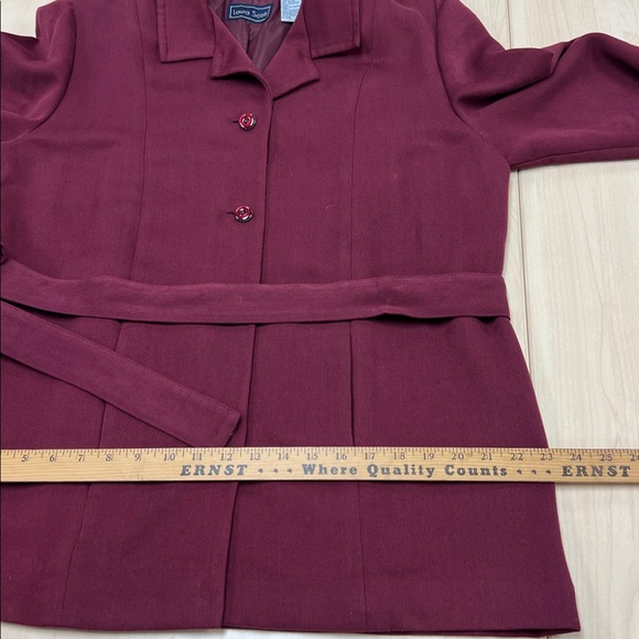 Vintage Laura Scott burgundy tie waist blazer notched collar button close 16 - Picture 6 of 13